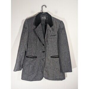 JL Colebrook Vintage 100% Wool Herrigbone Blazer Tweed Velvet Trim Sz S Preppy